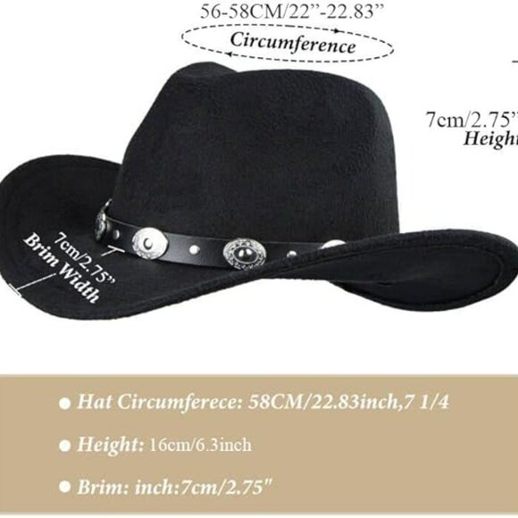Western Cowboy Hat Studded Pinched Western Cowgirl Wide Brim Fedora Boho Cowboy